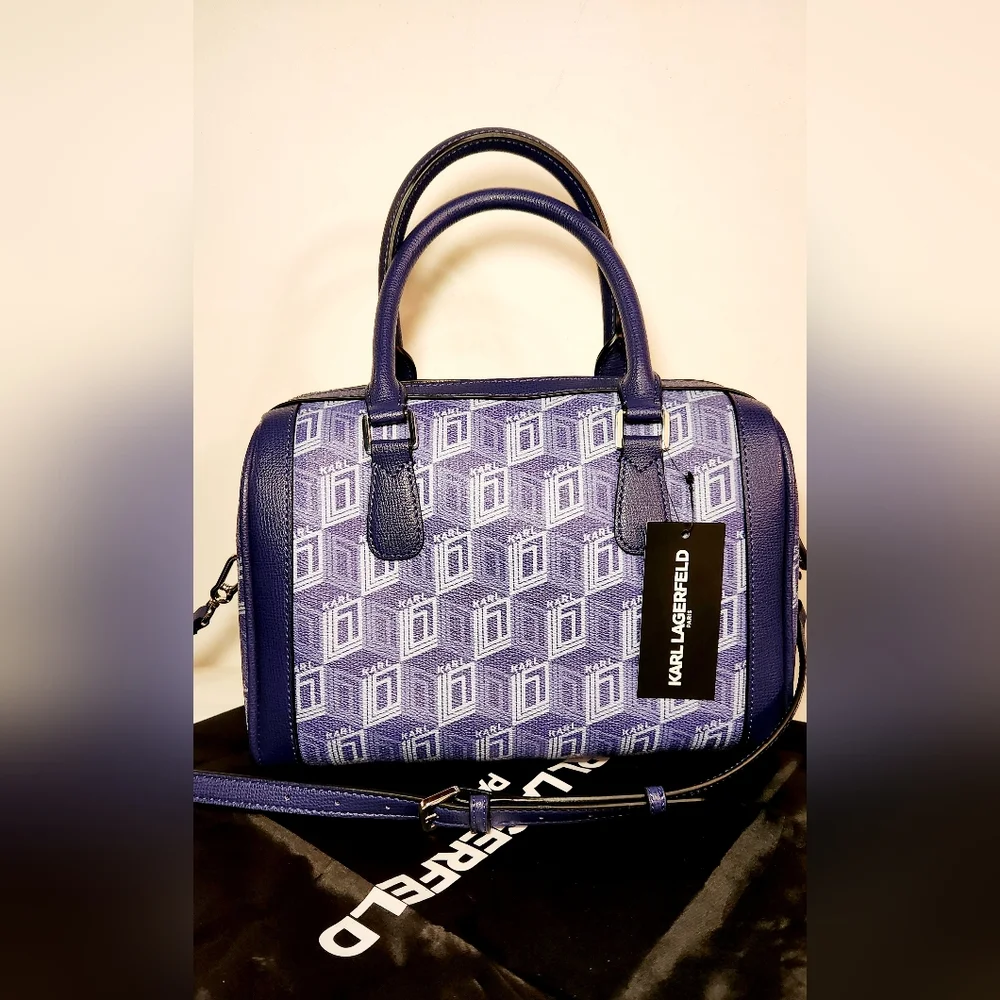 NWT! Karl Lagerfeld Paris Adele Monogram satchel in Indigo - Picture 3 of 4